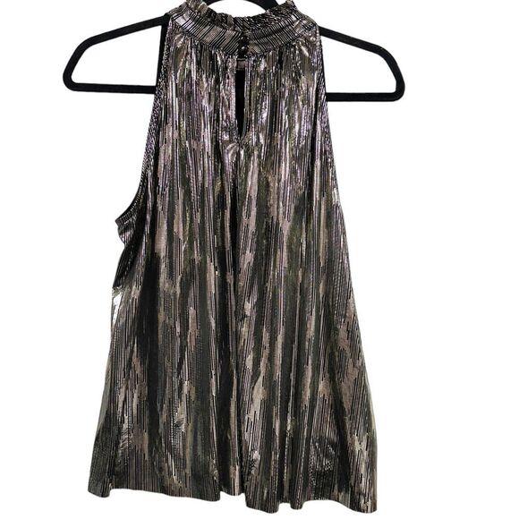 Altar'd State Black Gold Metallic Sleeveless Slinky Ruffle High Neck (XL) -NEW‎ - Picture 8 of 13